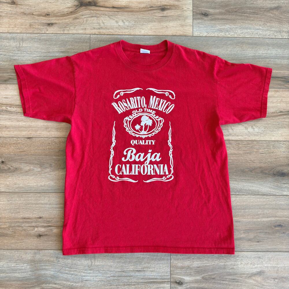 Rosarito Mexico Baja California Graphic T Shirt Mens Large Red Y2K